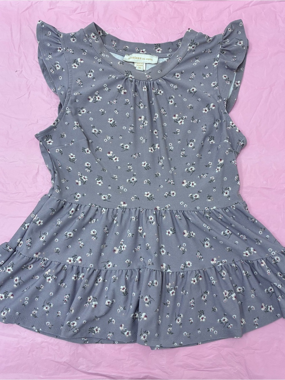 Monteau Los Angeles Women’s Floral Ruffle Peplum Blouse Top Lavender NWOT Sz XS